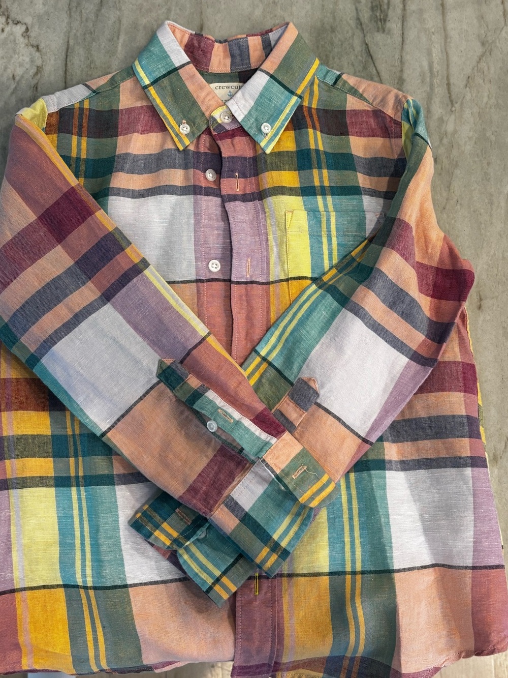 Crewcuts Boys Multicolor Plaid Button-Down Shirt in Green, Yellow, Pink, Brown
